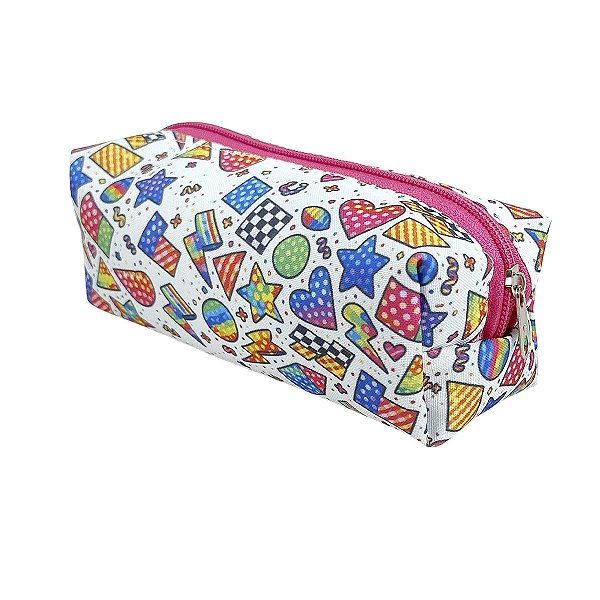 Estojo Escolar Simples G Formas Geométricas Rosa