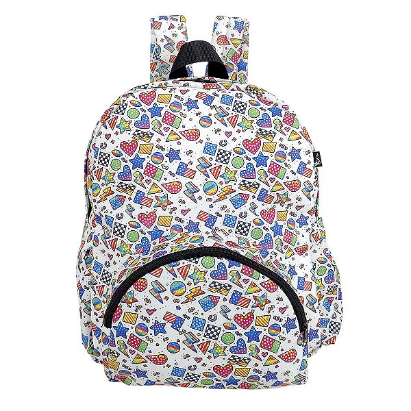 Mochila M com bolsos laterais Formas Geométricas Preto