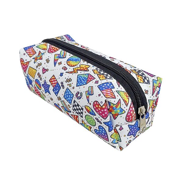 Estojo Escolar Simples G Formas Geométricas Preto