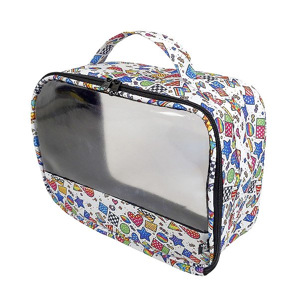 Necessaire Organizadora Transparente Formas Geométricas Preto