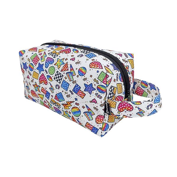 Necessaire Básica com Alça Formas Geométricas Preto