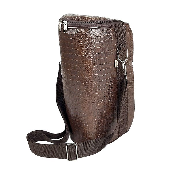 Bolsa Porta Vinho Termica 3 Garrafas Crocodilo com Alça Marrom