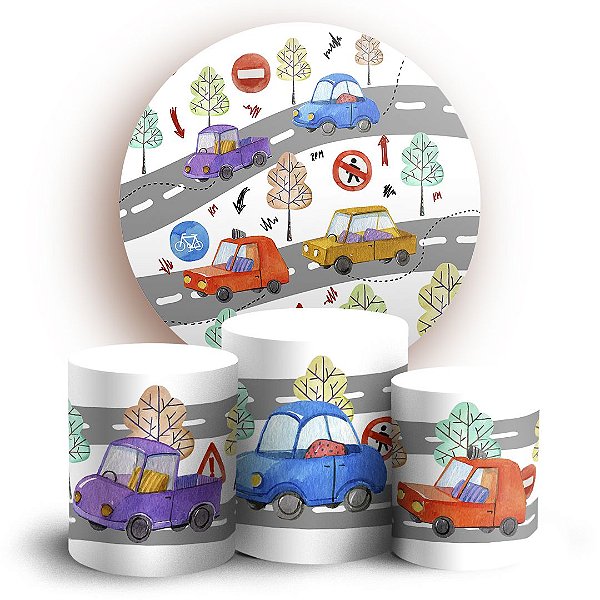 Capas Painel Redondo e Trio Cilindro Sublimado - Carrinhos