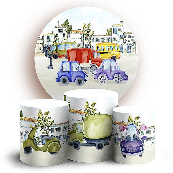 Capas Painel Redondo e Trio Cilindro Sublimado - Carrinhos