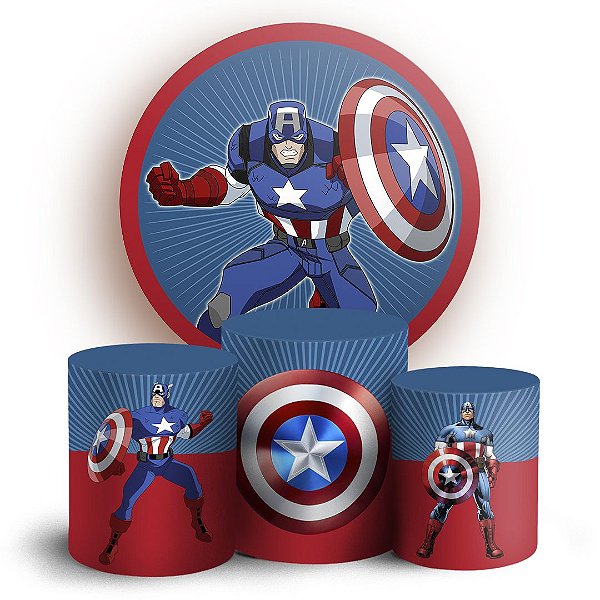 Capas Painel Redondo e Trio Cilindro Sublimado - Capitão América