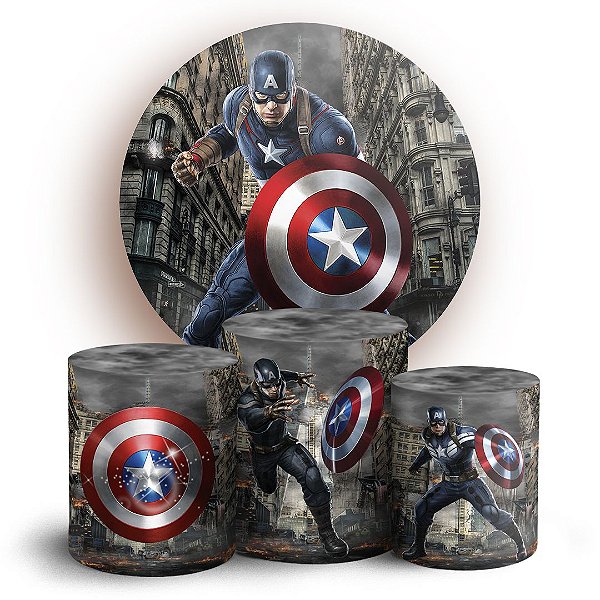 Capas Painel Redondo e Trio Cilindro Sublimado - Capitão América