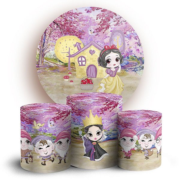 Capas Painel Redondo e Trio Cilindro Sublimado - Branca de Neve