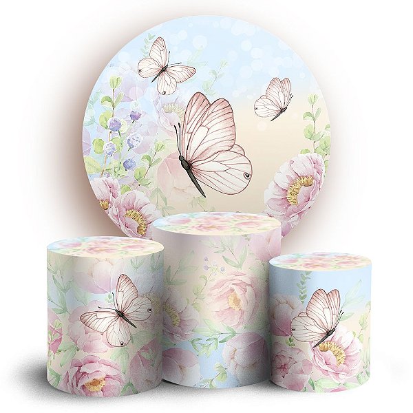 Capas Painel Redondo e Trio Cilindro Sublimado - Borboleta