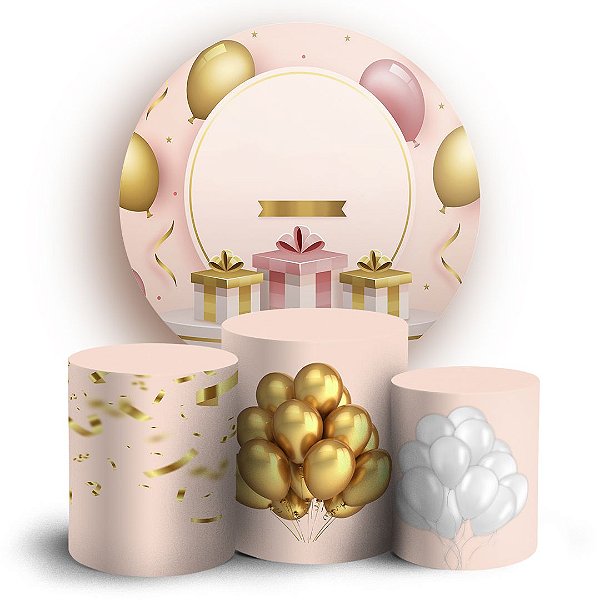 Capas Painel Redondo e Trio Cilindro Sublimado - Aniversário