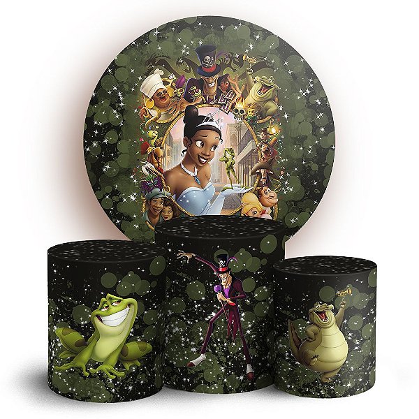 Capas Painel Redondo e Trio Cilindro Sublimado - Tiana Princesa e o Sapo