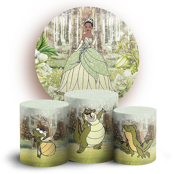 Capas Painel Redondo e Trio Cilindro Sublimado - Tiana Princesa e o Sapo