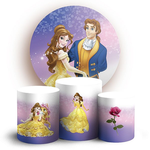 Capas Painel Redondo e Trio Cilindro Sublimado - Princesa Bela e a Fera