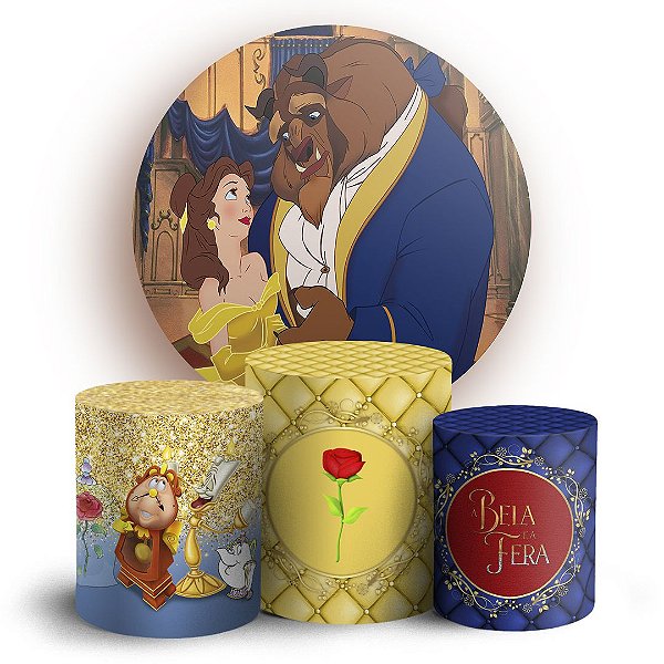 Capas Painel Redondo e Trio Cilindro Sublimado - Princesa Bela e a Fera