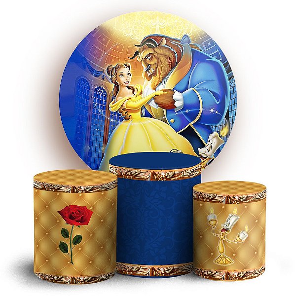 Capas Painel Redondo e Trio Cilindro Sublimado - Princesa Bela e a Fera