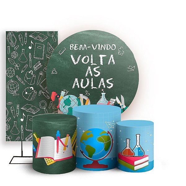 Capas Painel Redondo Trio Cilindro e Faixa Lateral Sublimado - Volta as Aulas