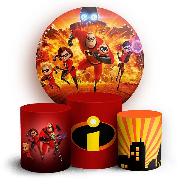 Capas Painel Redondo e Trio Cilindro Sublimado - Os Incriveis