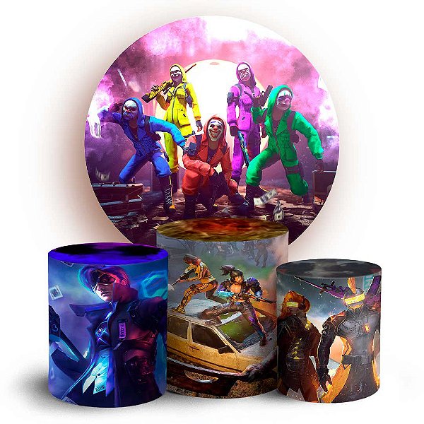 Capas Painel Redondo e Trio Cilindro Sublimado - Free Fire