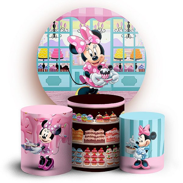 Capas Painel Redondo e Trio Cilindro Sublimado -  Minnie Confeiteira