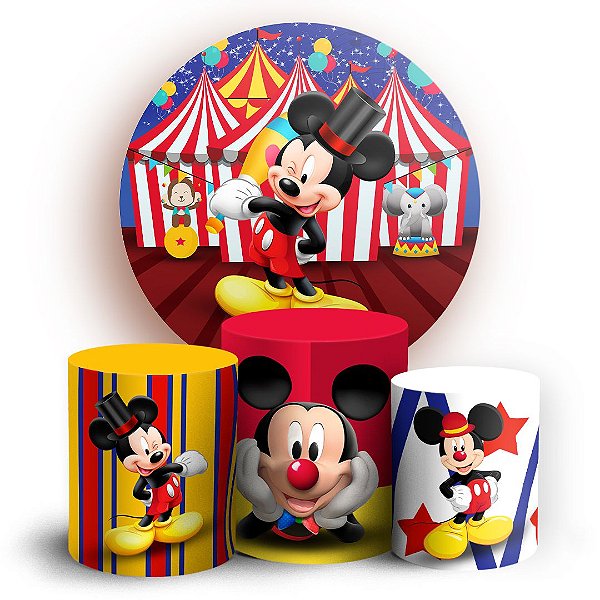Capas Painel Redondo e Trio Cilindro Sublimado -  Mickey Circo