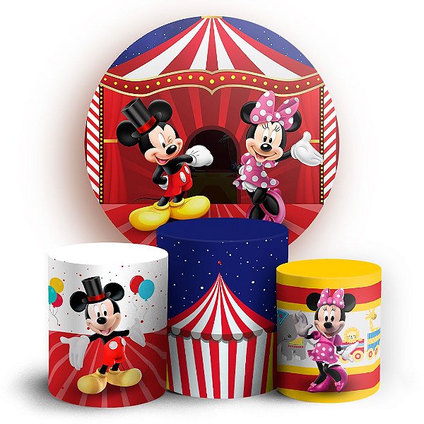 Capas Painel Redondo e Trio Cilindro Sublimado -  Mickey Circo