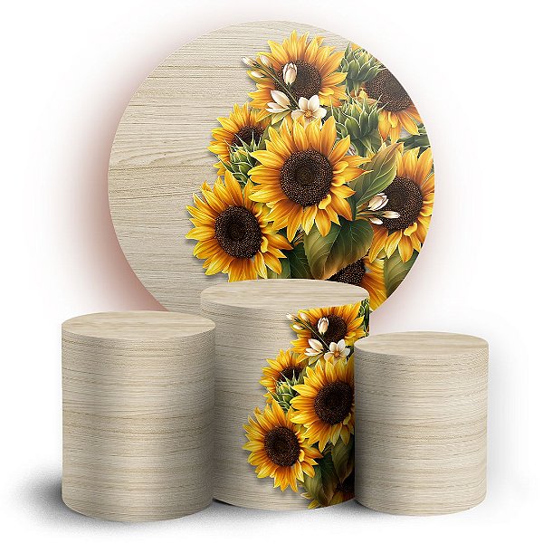 Capas Painel Redondo e Trio Cilindro Sublimado -  Girassol