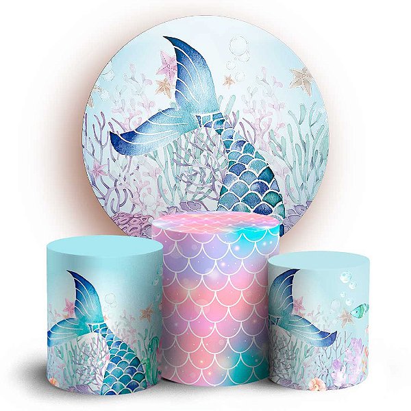 Capas Painel Redondo e Trio Cilindro Sublimado - Sereia Escama