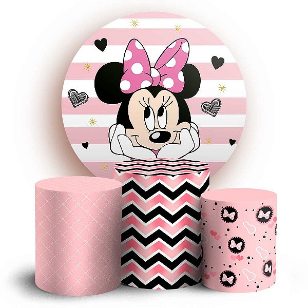 Capas Painel Redondo e Trio Cilindro Sublimado - Minnie Rosa