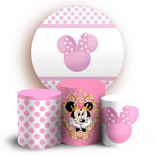 Capas Painel Redondo e Trio Cilindro Sublimado - Minnie Rosa