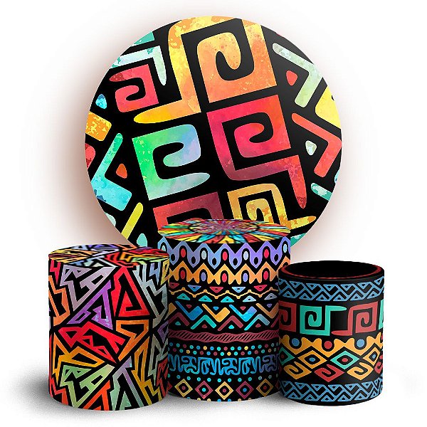 Capas Painel Redondo e Trio Cilindro Sublimado - Padrão Africano