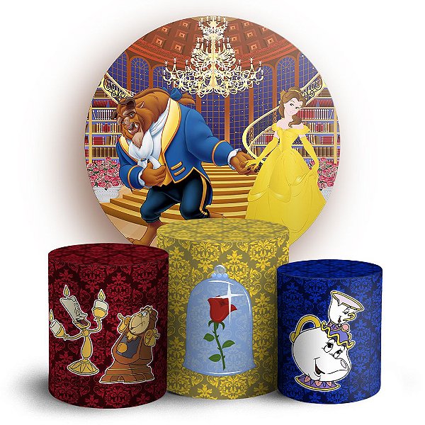 Capas Painel Redondo e Trio Cilindro Sublimado - Princesa Bela e a Fera