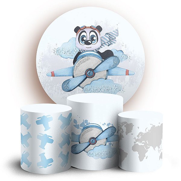 KIT Redondo e Trio - Panda Aviador - Sublimado 3D