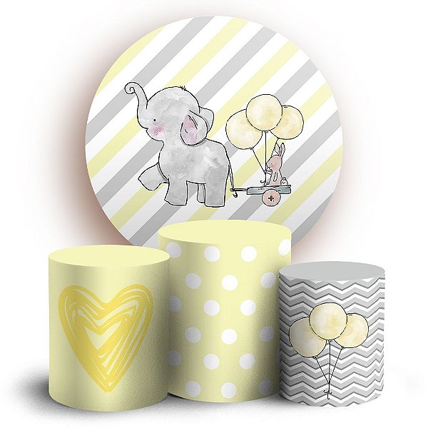 KIT Redondo e Trio - Elefante Cute Amarelo - Sublimado 3D