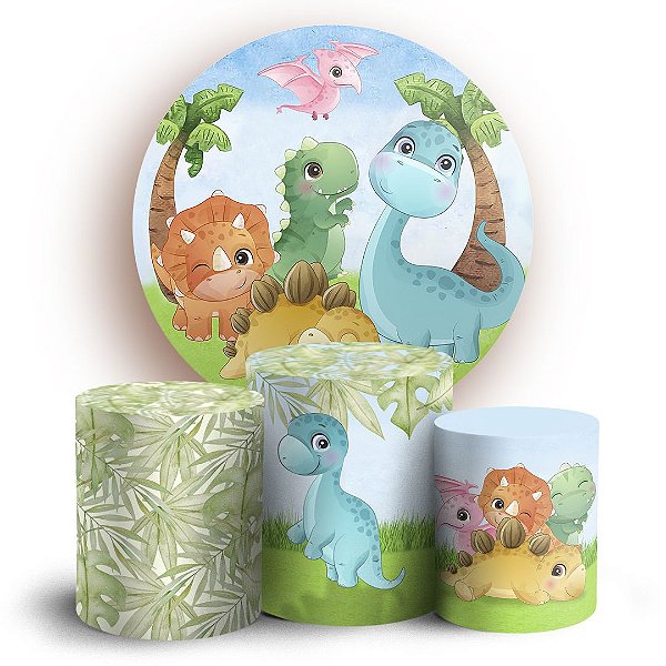 KIT Redondo e Trio - Dinossauro Cute - Sublimado 3D