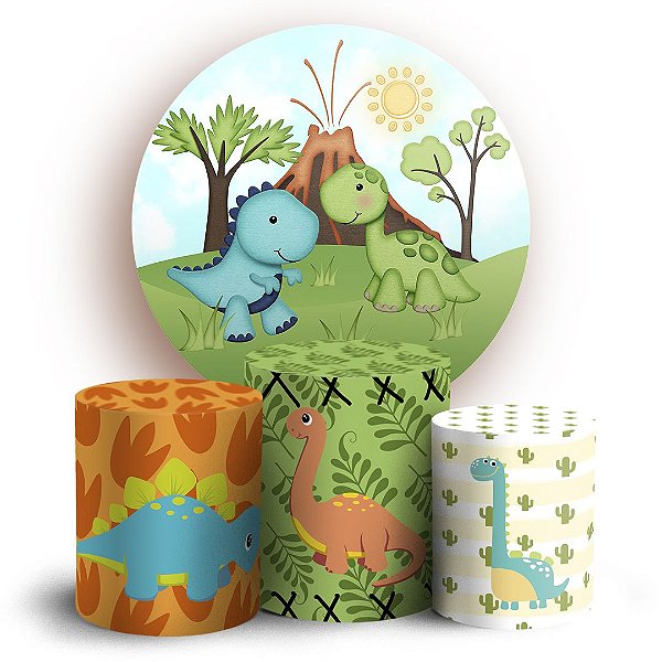 KIT Redondo e Trio - Dinossauro Cute - Sublimado 3D