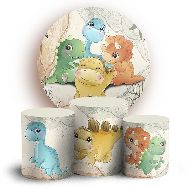 KIT Redondo e Trio - Dinossauro Cute - Sublimado 3D
