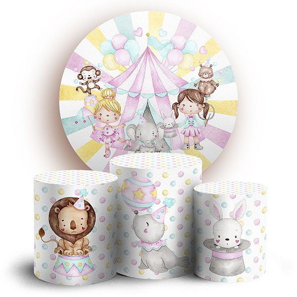 KIT Redondo e Trio - Circo Rosa Aquarelado - Sublimado 3D