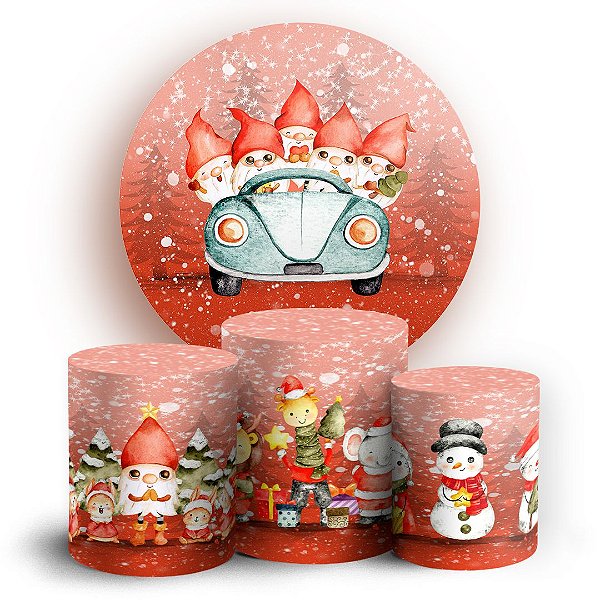Capas Painel Redondo e Trio Cilindro Sublimado - Ano Novo Natal