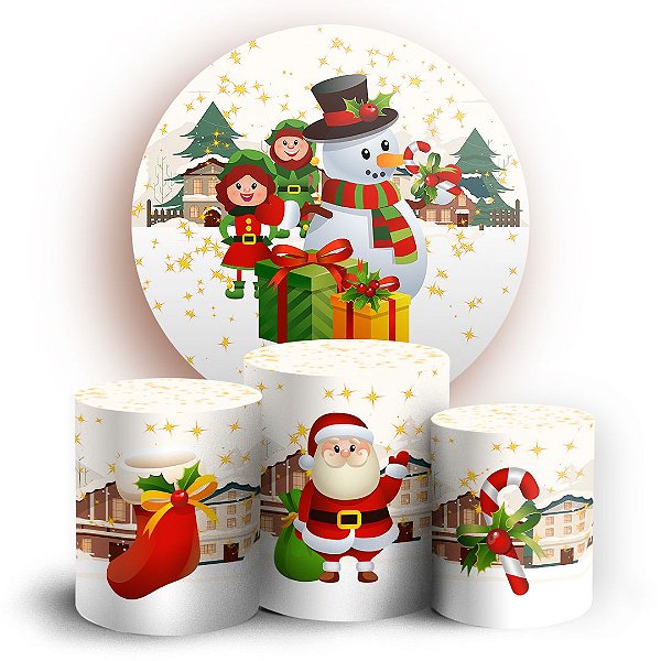 Capas Painel Redondo e Trio Cilindro Sublimado - Ano Novo Natal