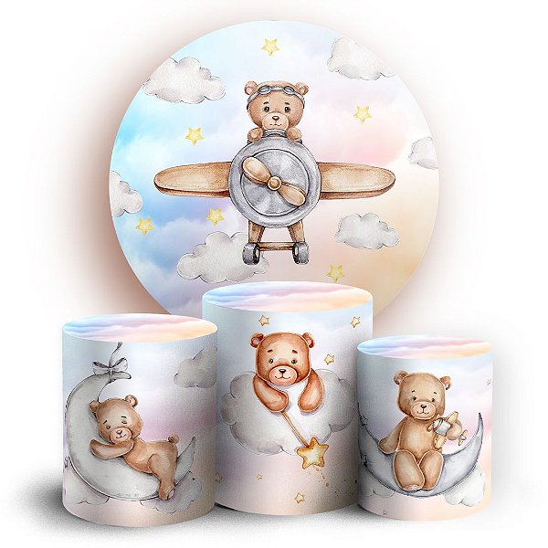 KIT Redondo e Trio - Ursinho Aviador - Sublimado 3D