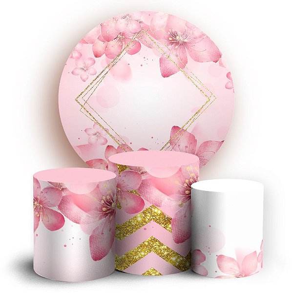 KIT Redondo e Trio - Flores Rosa - Sublimado 3D