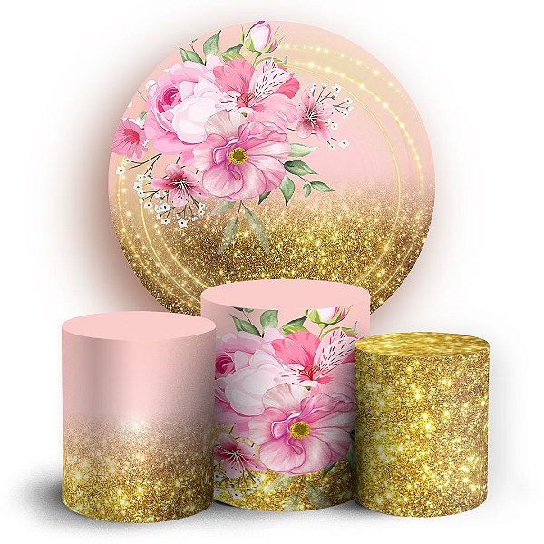 KIT Redondo e Trio - Floral Rosa - Sublimado 3D