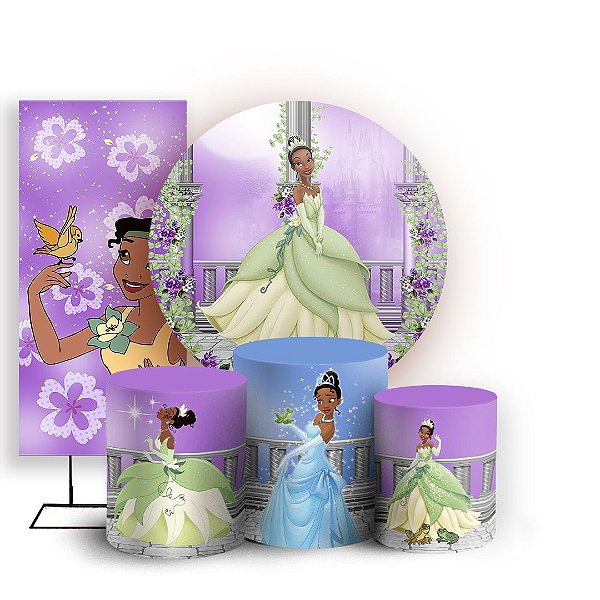 Capas Painel Redondo Trio Cilindro e Faixa Lateral Sublimado - Tiana Princesa e o Sapo