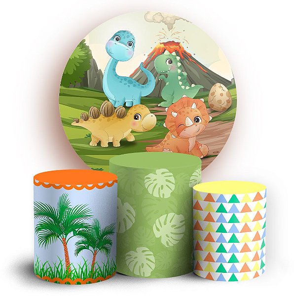 KIT Redondo e Trio - Dinossauro Cute - Sublimado 3D