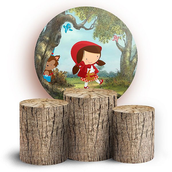 KIT Redondo e Trio - Chapeuzinho Vermelho - Madeira Tronco - Sublimado 3D