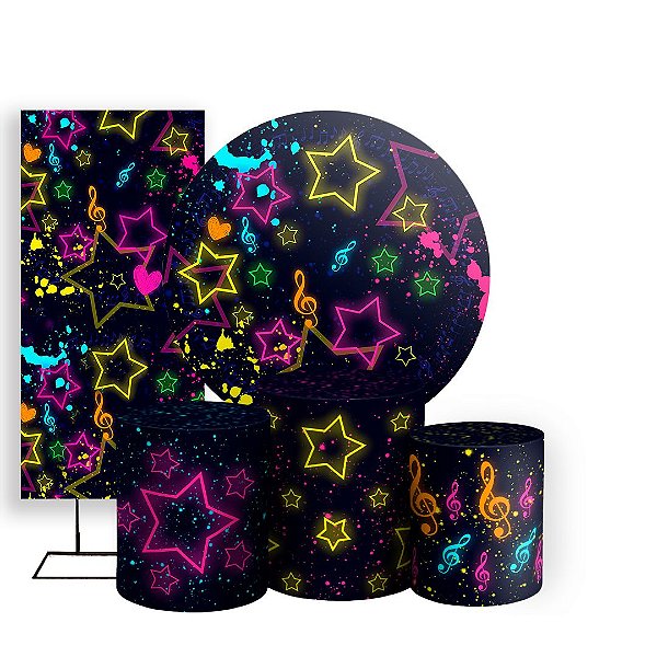 KIT Redondo Trio e Faixa - Estrelas Neon Grunge - Sublimado 3D