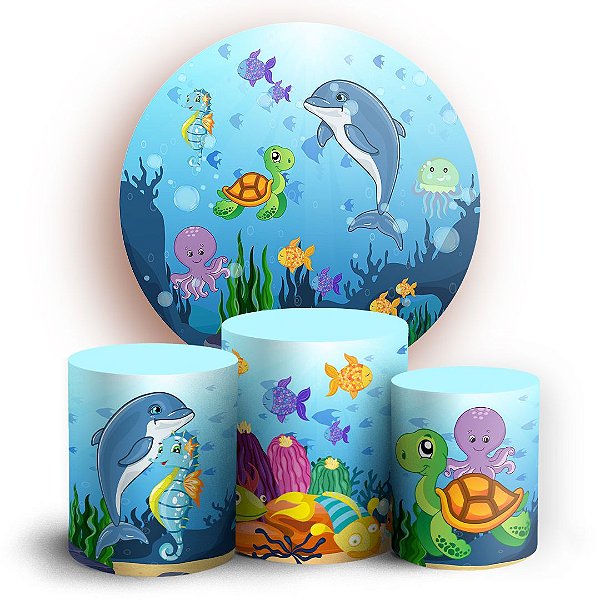 Capas Painel Redondo e Trio Cilindro Sublimado - Fundo do Mar