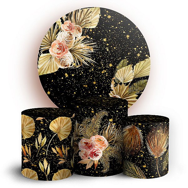 KIT Redondo e Trio - Floral Dourado  - Sublimado 3D