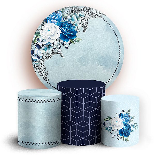 KIT Redondo e Trio - Floral Azul.jpg  - Sublimado 3D