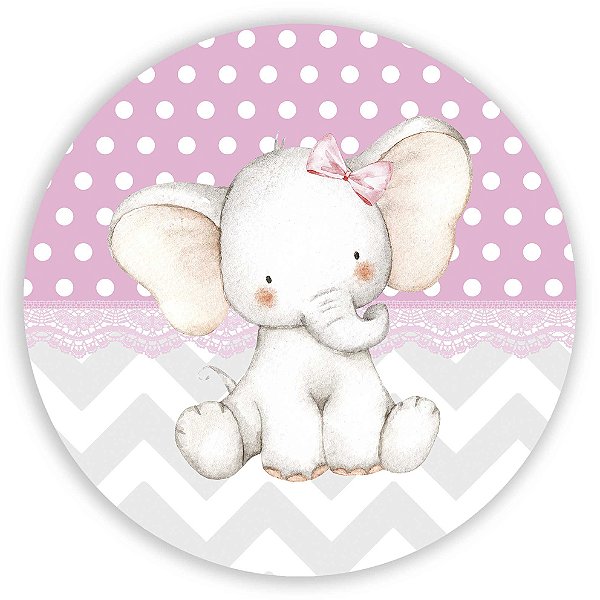 Painel Redondo - Elefante Cute Rosa - Sublimado 3D