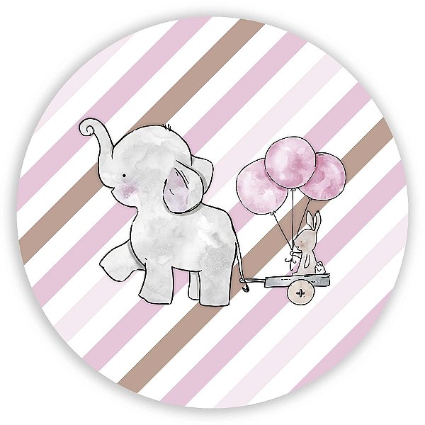 Painel Redondo - Elefante Cute Rosa - Sublimado 3D